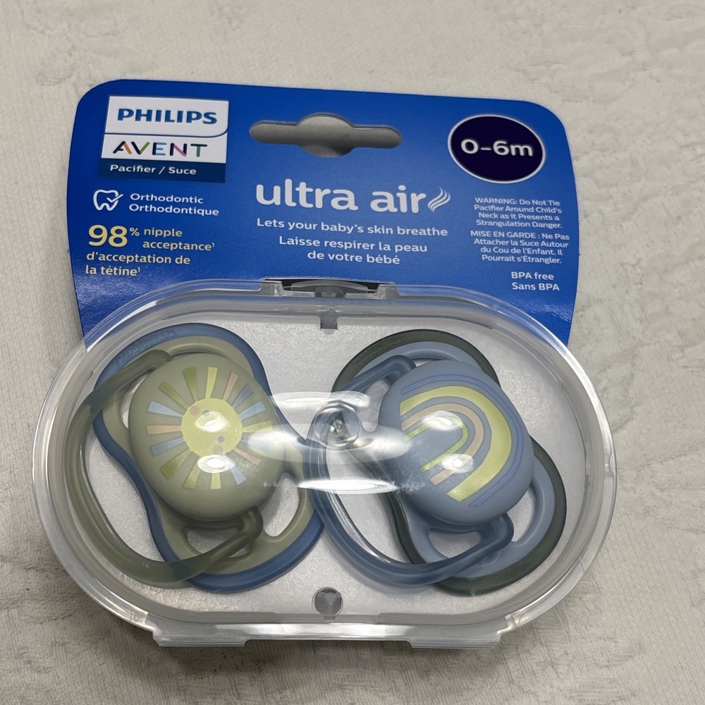 Set 2 Philips Avent Pacifiers Ultra Air 0-6m Sunshine Rainbow BPA Free Orthodont
